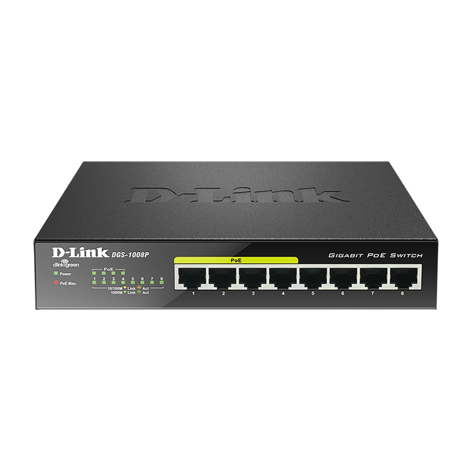 D-Link DGS-1008P switch No administrado Gigabit Ethernet (10 100 1000) Energía sobre Ethernet (PoE) Negro