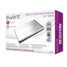 Ewent EW7041 caja para disco duro externo Aluminio, Negro 2.5" USB con suministro de corriente