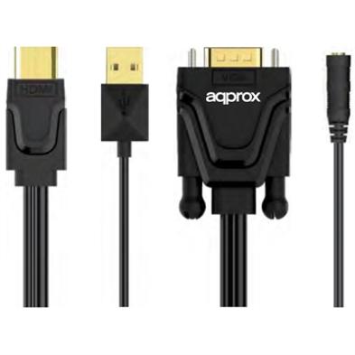 CABLE ADAPTADOR APPROX APPC22 - HDMI - USB A VGA - JACK 3.5MM -  MACHO - MACHO - HEMBRA -  NEGRO