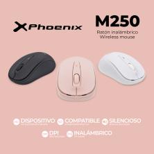 Phoenix m250 ratón inalámbrico 2.4 ghz receptor usb hasta 1600 dpi compatible con pc mac portátil color negro