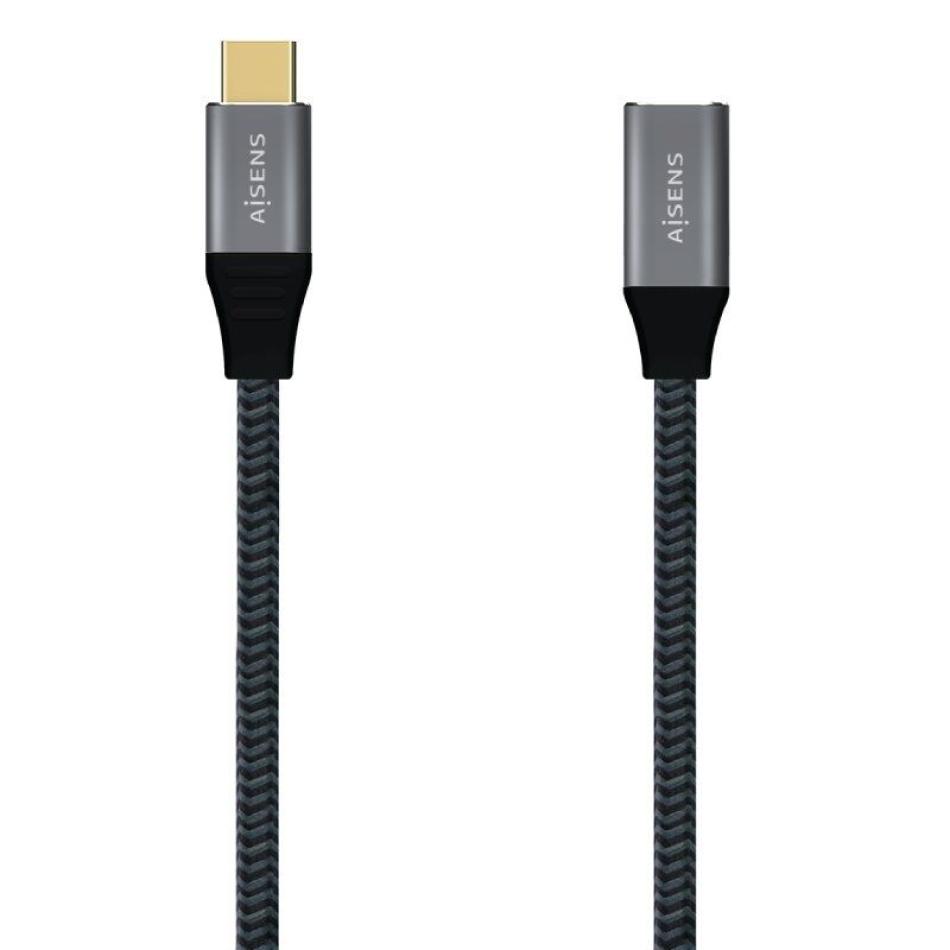 Cable Alargador USB 3.2 Tipo-C Aisens A107-0635 20GBPS 5A 100W/ USB Tipo-C Macho - USB Tipo-C Hembra/ 1m/ Gris