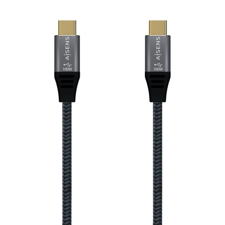 Cable USB 2.0 Tipo-C Aisens A107-0629 5A 100W/ USB Tipo-C Macho - USB Tipo-C Macho/ 2m/ Gris