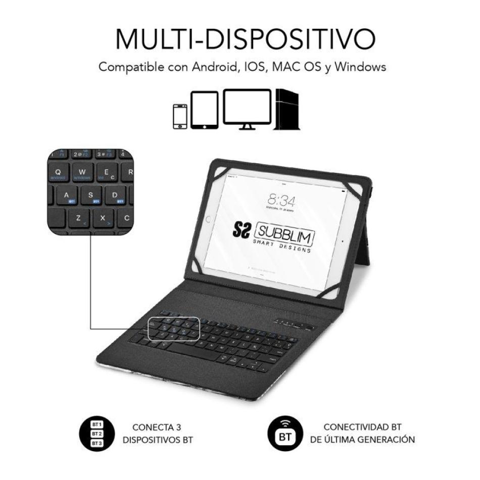Funda con Teclado Subblim Keytab Pro Bluetooth para Tablets de 9'-11 ...
