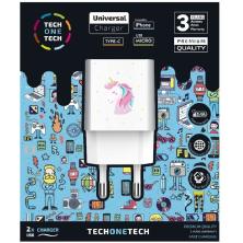 Cargador de Pared Tech One Tech Unicornio Dream/ 2xUSB/ 2.4A/ Blanco