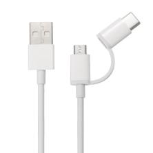 CABLE USB | 2 IN 1 | XIAOMI | DISPOSITIVOS | USB A - MICRO USB  USB C, cable de 100 CM y color blanco