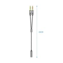 Adaptador Aisens A128-0417/ Jack 3.5 Hembra - 2x Jack 3.5 Macho/ 25cm/ Gris