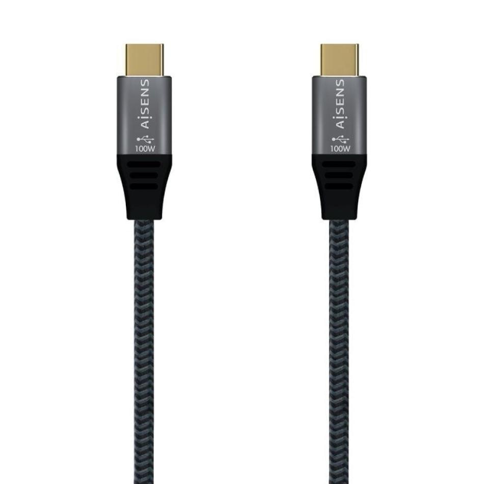 Cable USB 2.0 Tipo-C Aisens A107-0628 5A 100W/ USB Tipo-C Macho - USB Tipo-C Macho/ 1m/ Gris