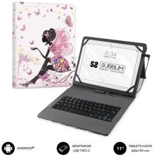 Funda con Teclado Subblim Keytab USB 11' Hadas USB para Tablets de 11'/ Rosa