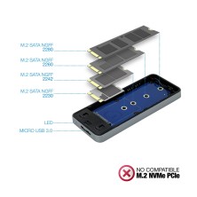 TooQ TQE-2281G caja para disco duro externo Caja externa para unidad de estado sólido (SSD) Gris M.2