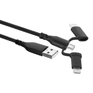 CABLE USB 2.0 | EWENT | 3 IN 1 | DISPOSITIVOS | USB A | MICRO USB - USB C - LIGHTNING | NEGRO | 1M