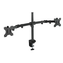 Soporte TooQ de Mesa para 2 pantallas Giratorio e Inclinable (Monitor TV Plasma LCD LED) 13” – 32”, de Dos Brazos, Negro
