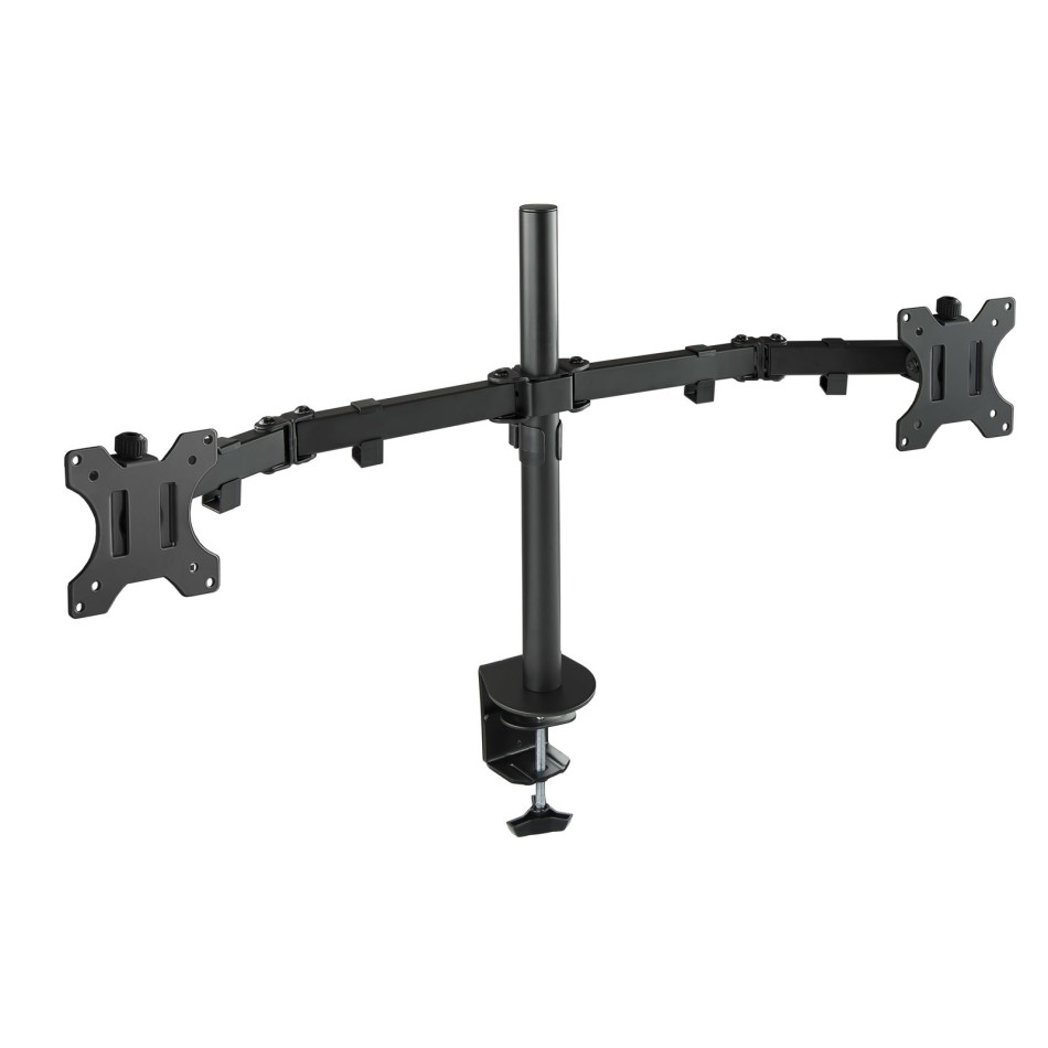 Soporte TooQ de Mesa para 2 pantallas Giratorio e Inclinable (Monitor TV Plasma LCD LED) 13” – 32”, de Dos Brazos, Negro