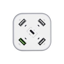 AISENS Cargador 48W 5 Puertos 3x USB-A 1x USB-C 1x USB QC3.0, Blanco