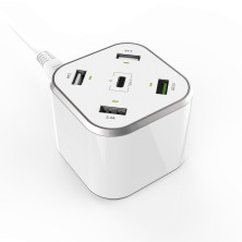 AISENS Cargador 48W 5 Puertos 3x USB-A 1x USB-C 1x USB QC3.0, Blanco