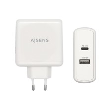 AISENS Cargador 57 W, 1x USB-C PD3.0 45 W, 1x USB-A 5 V   2.4 A 12 W, Blanco