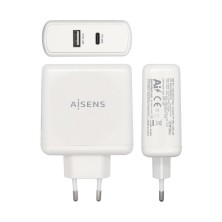 AISENS Cargador 57 W, 1x USB-C PD3.0 45 W, 1x USB-A 5 V   2.4 A 12 W, Blanco