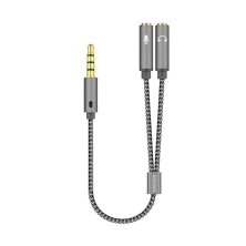 AISENS Cable Adaptador Audio Jack 3.5 4pines M-2xjack 3.5 3pines H, Gris, 25cm