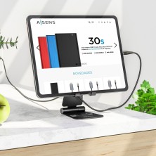 AISENS Soporte De Sobremesa Tamaño XL Ajustable (2 Pivotes) Para Movil Tablet, Negro