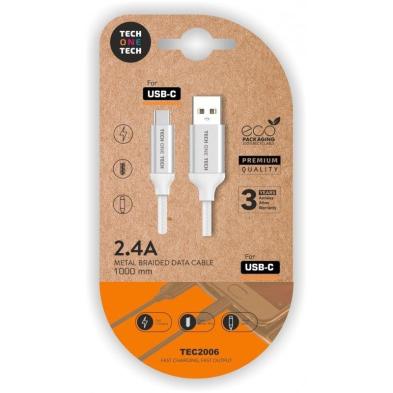 CABLE USB 2.0 | TECH ONE TECH | DISPOSITIVOS | USB A - USB C | BLANCO | 1M