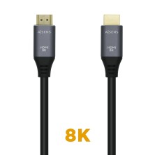 AISENS Cable HDMI V2.1 Ultra Alta Velocidad HEC 8k@60Hz 48Gbps, A M-A M, Gris Negro, 3.0m