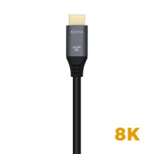 AISENS Cable HDMI V2.1 Ultra Alta Velocidad HEC 8k@60Hz 48Gbps, A M-A M, Gris Negro, 3.0m