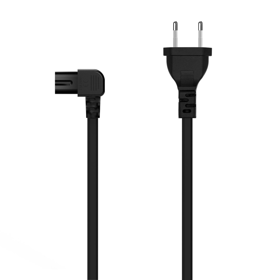 AISENS Cable Alimentación Acodado Forma 8, CEE7 16 M-C7 H, Negro, 1.8M