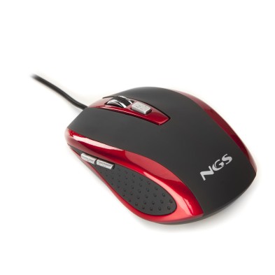 Ratón NGS Red Tick | Mano Derecha | USB tipo A | Óptico | 800 DPI | Negro, Rojo