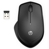 Ratón inalámbrico HP 280M negro, vista lateral con nanorreceptor USB
