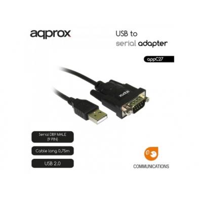 ADAPTADOR USB | APPROX | IMPRESORA | USB A - SERIE DB9 | NEGRO | 0.75M