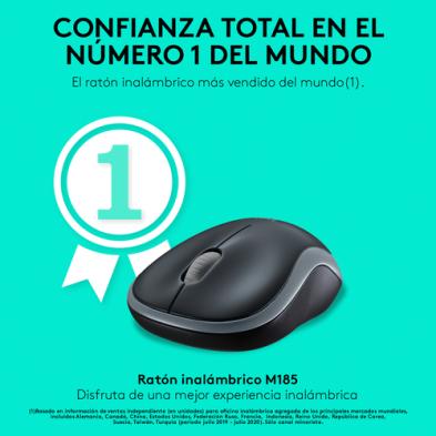 RATÓN LOGITECH M185 | ÓPTICO | 1000 DPI | INALÁMBRICO | AMBIDIESTRO | GRIS