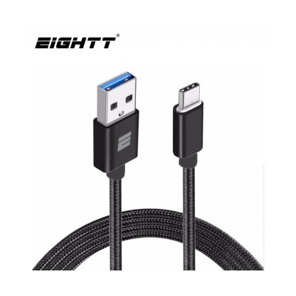 Eightt Cable USB 3.0 a Type C 1Mts trenzado de Nylon Negro ECT-3B