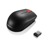 Ratón inalámbrico Lenovo Essential Compact negro, vista superior con receptor USB