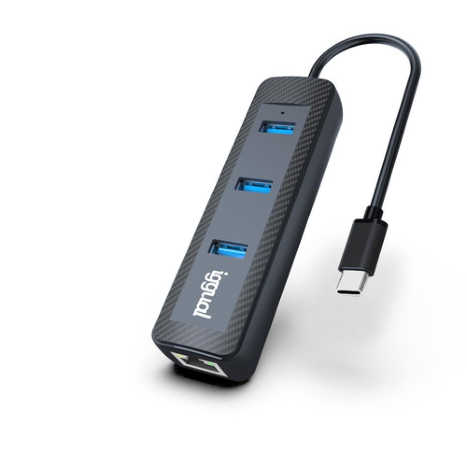 iggual Hub tipo C x 3 puertos USB 3.1+RJ45 Carbon