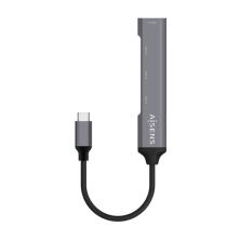 AISENS Hub USB 3.1 USB-C, Tipo C/M - 4x Tipo A/H, Gris, 10 cm