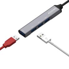AISENS Hub USB 3.1 USB-C, Tipo C/M - 4x Tipo A/H, Gris, 10 cm