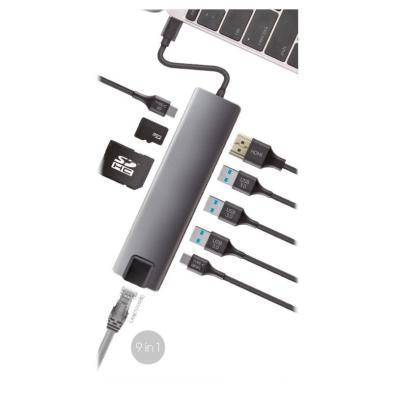 ADAPTADOR USB | COOLBOX DOCKING | 9 IN 1 | USB-C - HDMI - RJ45 - SD | PLATA | 10CM