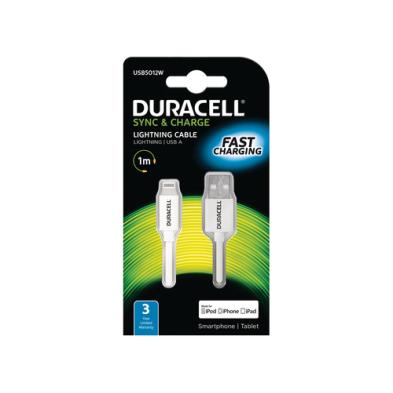 CABLE USB | DURACELL | DISPOSITIVO | LIGHTNING - USB A | BLANCO | 1M