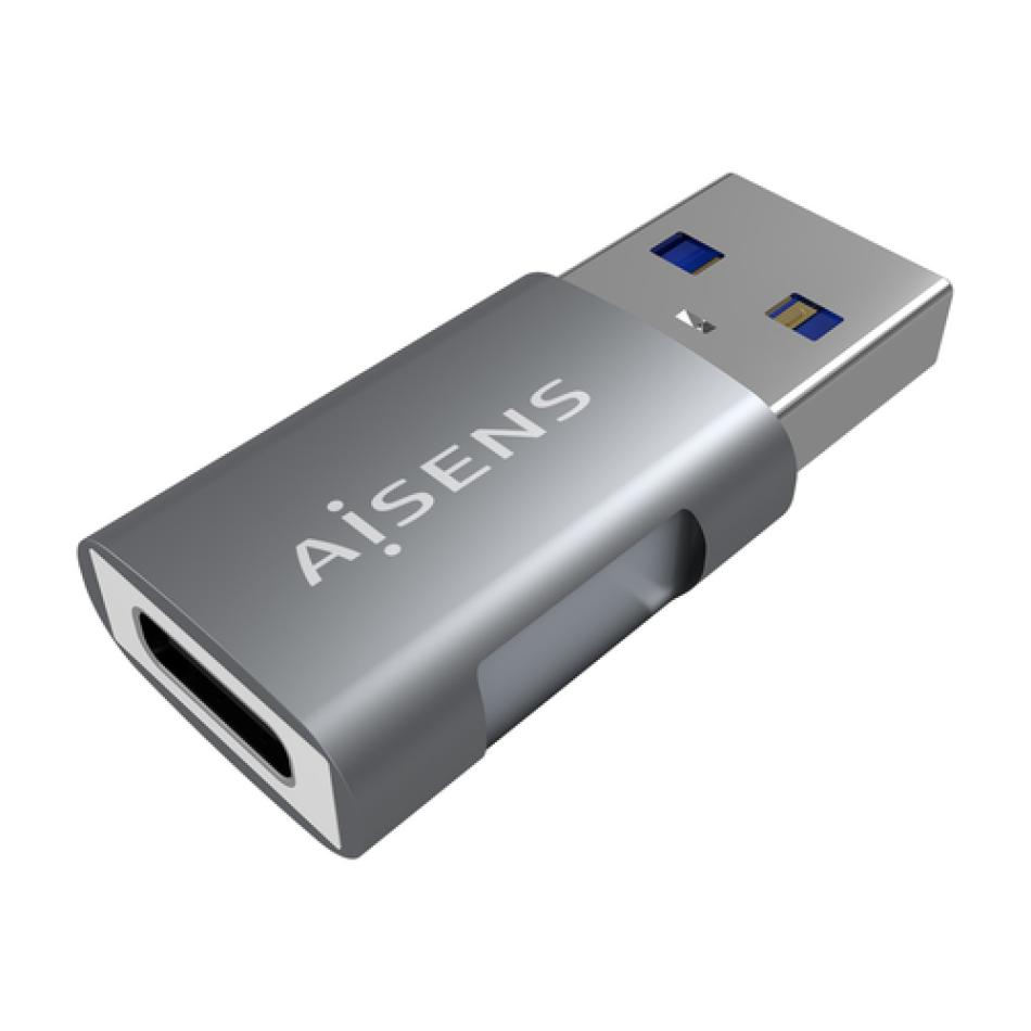 AISENS Mini Adaptador USB 3.2 GEN2 10G 3A, Tipo USB-C/H-A/M, Gris