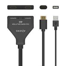 AISENS HDMI Duplicador 4K@30HZ 1×2 con Alimentación USB y Cable, Negro, 30 cm