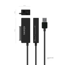 AISENS Adaptador ASE-35C02B SATA a USB-C USB 3.0/USB3.1 GEN1 para Discos Duros 2.5″” y 3.5″” con Alimentador, Negro