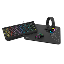 Kit Gaming Krom Kenya 4 en 1 Auriculares, Ratón, Teclado y Alfombrilla | USB | RGB | Negro