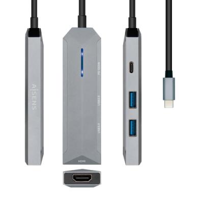 Dock USB-C 4 en 1 AISENS | USB-C a 1xHDMI |  2xUSB | 1xPD | 15CM | Gris