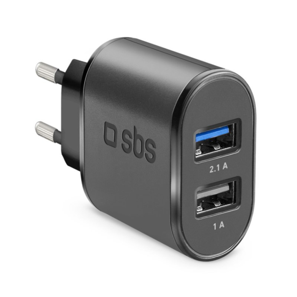 Dor pared sbs 2x usb 100 - 250v 1000 mah carga rapida negro