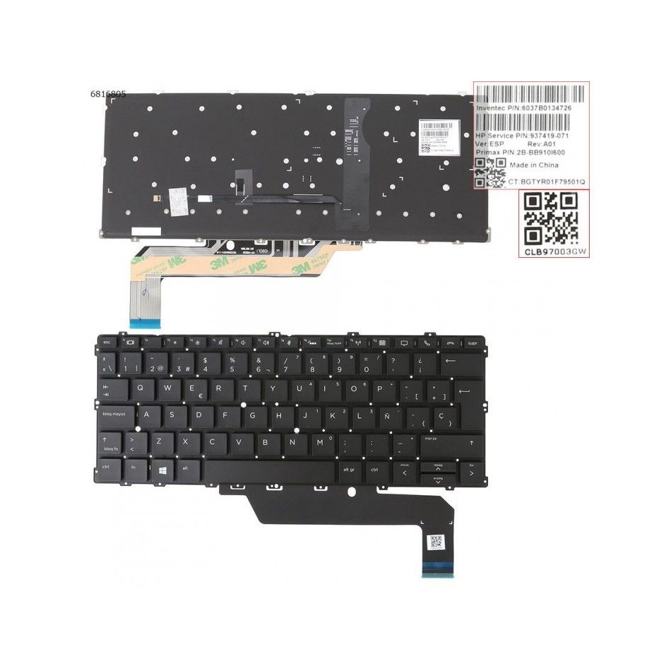 TECLADO PARA PORTÁTIL HP | ELITEBOOK | X360 | 1020 G2 | 1030 G2 SERIES | RETROILUMINADO | NEGRO