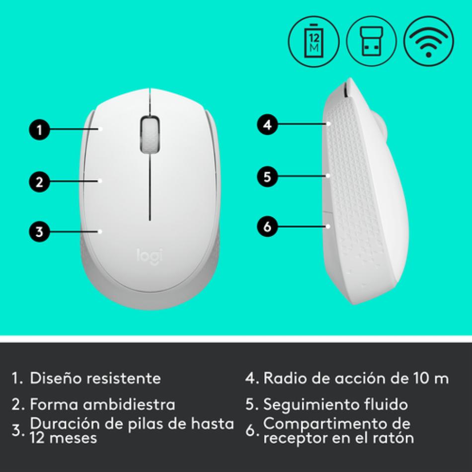 Logitech M171 Wireless Mouse ratón Ambidextro RF inalámbrico Óptico 1000  DPI