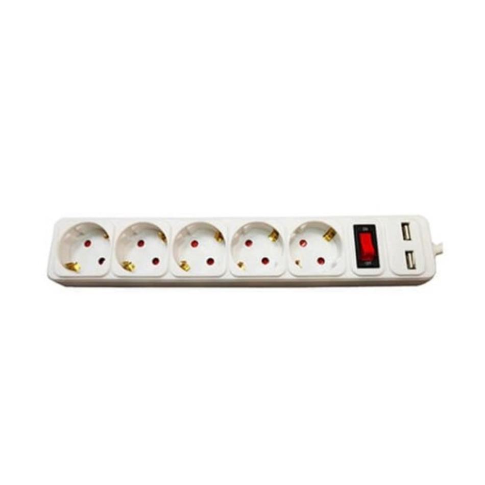 Regleta de enchufe 8 tomas con protección sobretensión e interruptor + 2  puertos USB