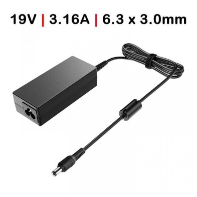 CARGADOR PARA TOSHIBA | SATELLITE | 60W | 19V | 3.16A | 6.3 X 3.0MM | NEGRO