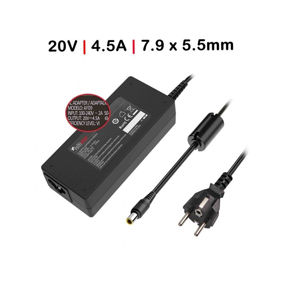 CARGADOR PARA PORTÁTIL | IBM | LENOVO | 20V | 4.5A | 90W | NEGRO