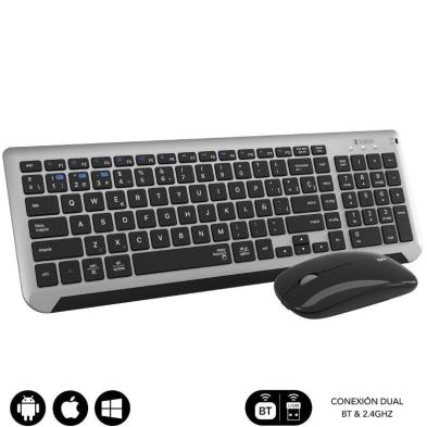 Teclado y Ratón Inalámbrico Subblim Combo Dual Prestige Extendido | Bluetooth + RF 2,4G | QWERTY | Gris, Negro