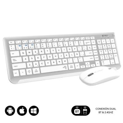 Teclado y Ratón Inalámbrico Subblim Combo Dual Prestige Extendido | Bluetooth + RF 2,4G | Blanco, Plata